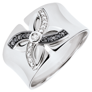 Ring Freshness - Lilies of summer - white gold and black diamonds - 9 carat