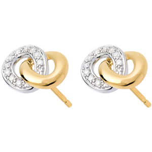 Boucles d'oreilles puce sautoir - 20 diamants - or blanc et or jaune 18 carats
