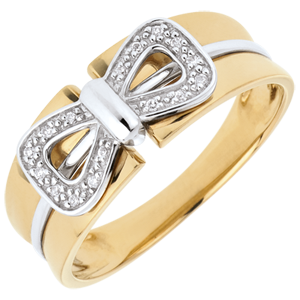Anello Fiocco Corsetto - Oro giallo e Oro bianco - 18 carati - 16 Diamanti
