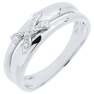 Anello Fiocco dell'Eden - Oro bianco - 18 carati - 5 Diamanti 