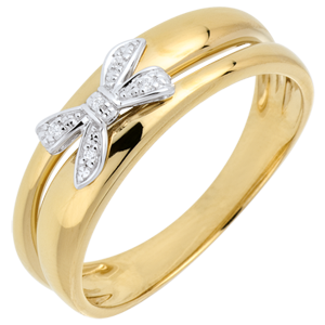Anello Fiocco dell'Eden - Oro giallo - 9 carati - 5 Diamanti