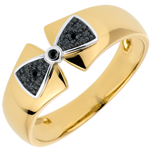 Anello Fiocco Amelie - Oro giallo e Oro bianco - 18 carati - 3 Diamanti neri