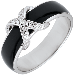 Ring Chiaroscuro  - zwarte lak gekruist met Diamanten - 18 karaat witgoud