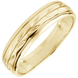 Alliance Fraicheur - Rameaux gravés variation or jaune 9 carats