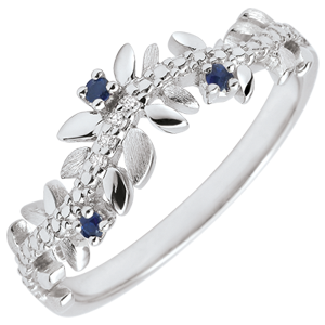 Enchanted Garden Ring - Royal Foliage - White gold, diamonds and sapphires - 18 carats