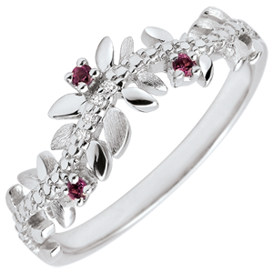Enchanted Garden Ring - Royal Foliage- White gold, diamonds and rhodolites - 9 carats