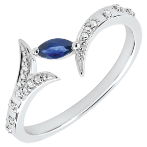 Bague Bois Mystérieux - petit modèle - or blanc 18 carats et saphir navette