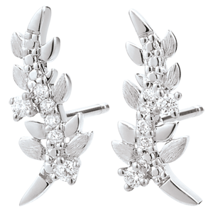 Boucles d'oreilles Jardin Enchanté - Feuillage Royal - or blanc 9 carats et diamants