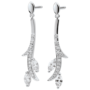Boucles d'oreilles pendantes Bois Mystérieux - or blanc 18 carats et diamants navettes
