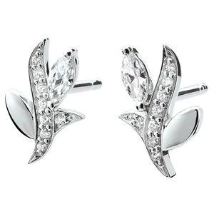 Boucles d'oreilles Bois Mystérieux - or blanc 18 carats et diamants navettes