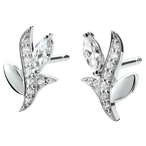 Boucles d'oreilles Bois Mystérieux - or blanc 9 carats et diamants navettes