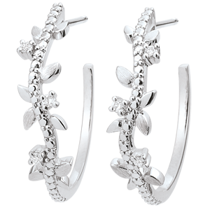 Boucles d'oreilles créoles Jardin Enchanté - Feuillage Royal - or blanc 18 carats et diamants