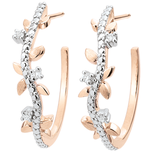 Boucles d'oreilles créoles Jardin Enchanté - Feuillage Royal - or rose 18 carats et diamants