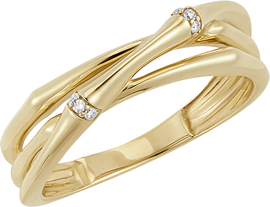 Jungle Sacrée Ring 2 rows intertwined multi diamond- 9-carat yellow gold