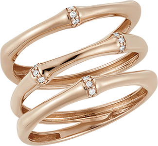 Jungle Sacrée Ring 3 rows multi diamond- 9-carats rose gold 