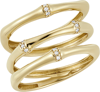 Jungle Sacrée Ring 3 rows multi diamond- 9-carat yellow gold