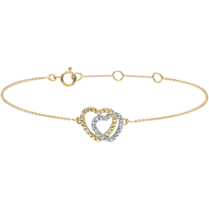 Armband Geweven Harten - tweekleurig goud met diamanten - 9 karaat witgoud en geelgoud