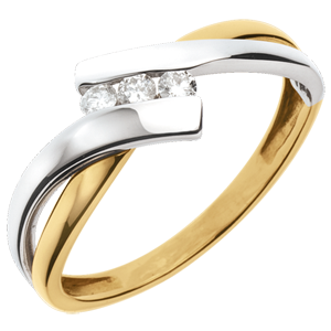 Trilogie Ring Kostbarer Kokon - Zweierlei Gold - 3 Diamanten