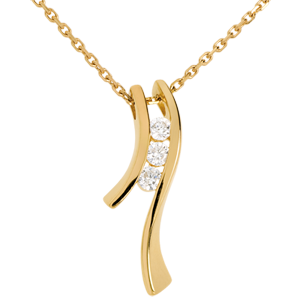 Halskette Trilogie Kostbarer Kokon - Silhouette- Gelbgold - 3 Diamanten - 18 karat