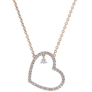 Halskette Kostbares Geheimnis - Geneigtes Herz - 18 Karat Roségold und Diamanten
