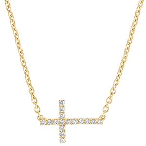 Halsketting Frisheid - Kruis - 18 karaat geelgoud en diamanten
