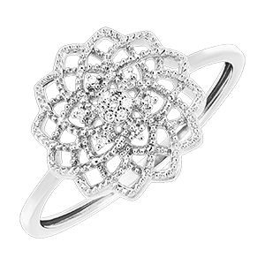Frisheid Ring - Koninklijke Zonnebloem - 9 karaat witgoud en diamanten