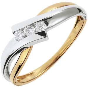 Trilogie Ring Liefdesnest - Solfege - 18 karaat witgoud geelgoud - 3 Diamanten