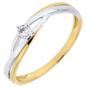 Verlovingsring Diamanten Ring Solitaire Liefdesnest -Dova - 0.03 karaat Diamant - 9 karaat geelgoud en witgoud