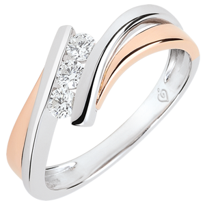 Verlovingsring Liefdesnest - Trilogie Diamant groot model - 9 karaat witgoud en roségoud