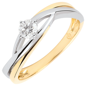 Ring Solitaire Liefdesnest - Dova- Diamant 0.15 karaat - 9 karaat witgoud en geelgoud