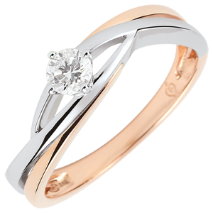 Ring Solitaire Liefdesnest - Dova- Diamant 0.15 karaat - 18 karaat witgoud en roségoud