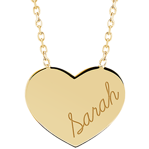 Necklace with engraved heart medallion - 9K yellow gold - Lovely Yours Collection - Edenly Yours