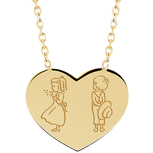 Necklace with engraved heart medallion - 9K yellow gold - Lovely Yours Collection - Edenly Yours