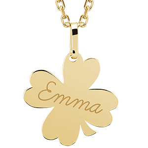 Médaille trèfle gravée - or jaune 9 carats - Collection Lovely Yours - Edenly Yours