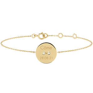 Bracelet médaille bouton gravée - or jaune 9 carats - Collection Lovely Yours - Edenly Yours