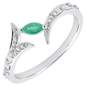 Ring Mysterieus Bos - 9 karaat witgoud en zaadje in emerald