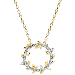 Halsketting Cirkel Magische Tuin - Gebladerte Royal - 18 karaat geelgoud met Diamanten