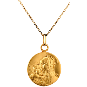 Medaglia Madonna con bambino- 16mm - Oro giallo - 18 carati