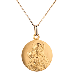 Medaglia- Madonna con Bambino classica- Oro giallo - 18 carati -18mm