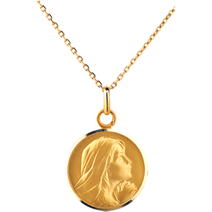 Medalik z modlącą się Matką Boską 18mm - złoto żółte 9-karatowe
