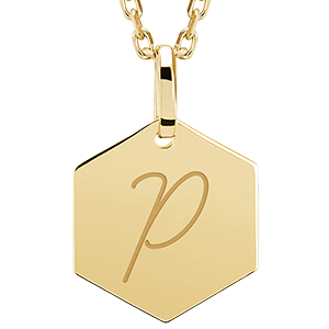 Medalion hexagonal gravat - aur galben de 9 carate - Colecția ABC Yours - Edenly Yours