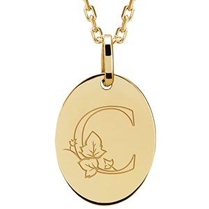 Medalion oval gravat - aur galben de 9 carate - Colecția ABC Yours - Edenly Yours