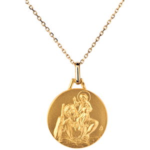 Medalion rotund reprezentându-l pe Sfântul Cristofor 18mm - aur galben de 18K