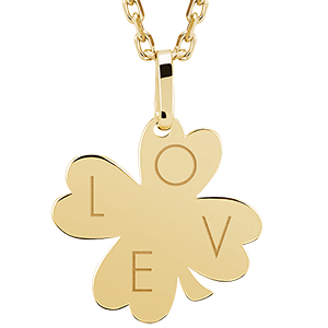 Medalion trifoi gravat - aur galben de 9 carate - Colecția Lovely Yours - Edenly Yours