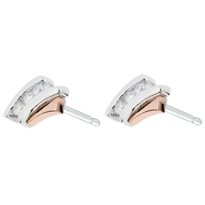 Earring Precious Nest - Trilogy Diamond - pink gold and white gold - 3 dimaonds - 18 carats