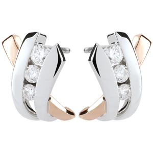 Earrings Trilogy Precious Nest - Modi - pink gold and white gold - 9 carats