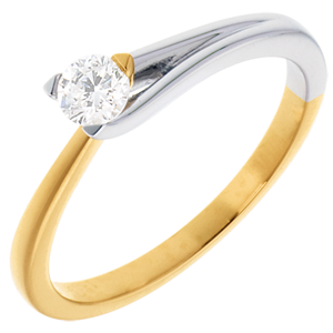 Solitaire Broche - diamant 0.23 carats - or blanc et or jaune 18 carats