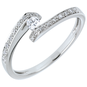 Bague Solitaire accompagné Nid Précieux - Promise or blanc 9 carats - diamant 0.08 carats