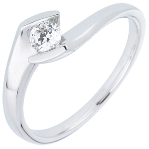 Solitaire Ring Precious Nest - Set Shoulders - Summer evening - white gold - 0.22 carat diamond - 9 carats