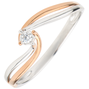Anillo Solitario Nido Precioso - Preciosa - oro blanco y oro rosa 18 quilates - diamante 0.03 quilates